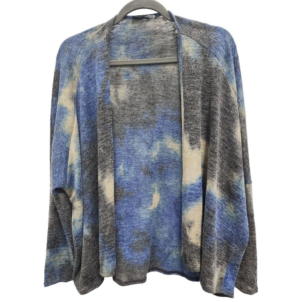 Ariella Womens Cardigan Small Blue Gray‎ Tie Dye Open Oversized BOHO Hippie